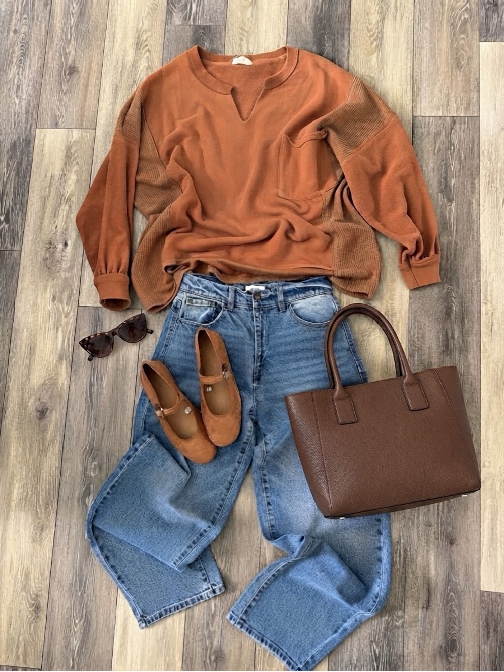 Women’s Relaxed Mixed Material Sweater Sweatshirt
